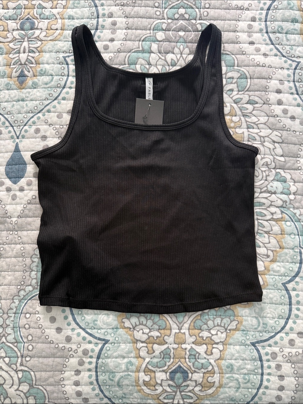 Fabletics Black Ribbed Cropped Tank